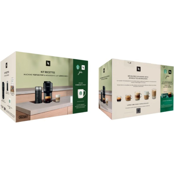 Nespresso DELONGHI Vertuo Pop Noir + mousseur de lait Aeroccino 3 + 1 Starbucks Offert ENV90.BAE SBX