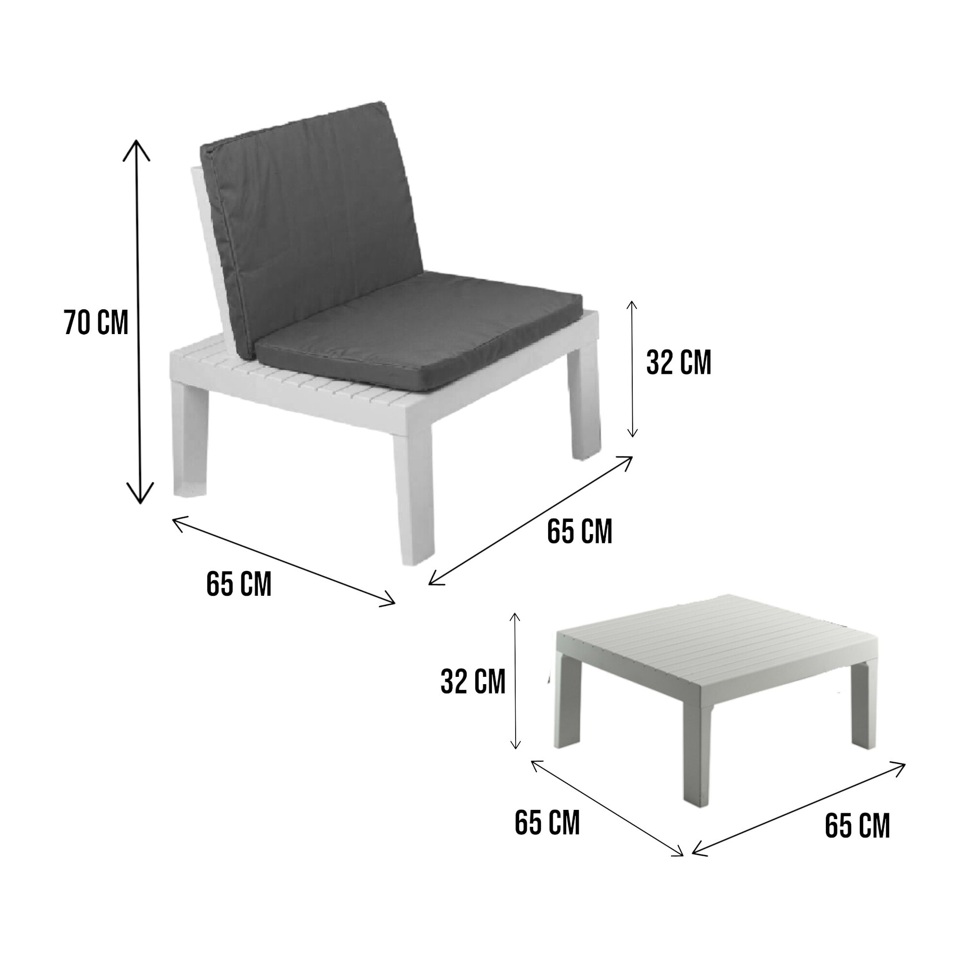 Set salotto da esterno Ermes, Composizione da giardino con 4 sedute con schienale ed 1 modulo multifunzione, Salottino con cuscini, 100% Made in Italy, Bianco