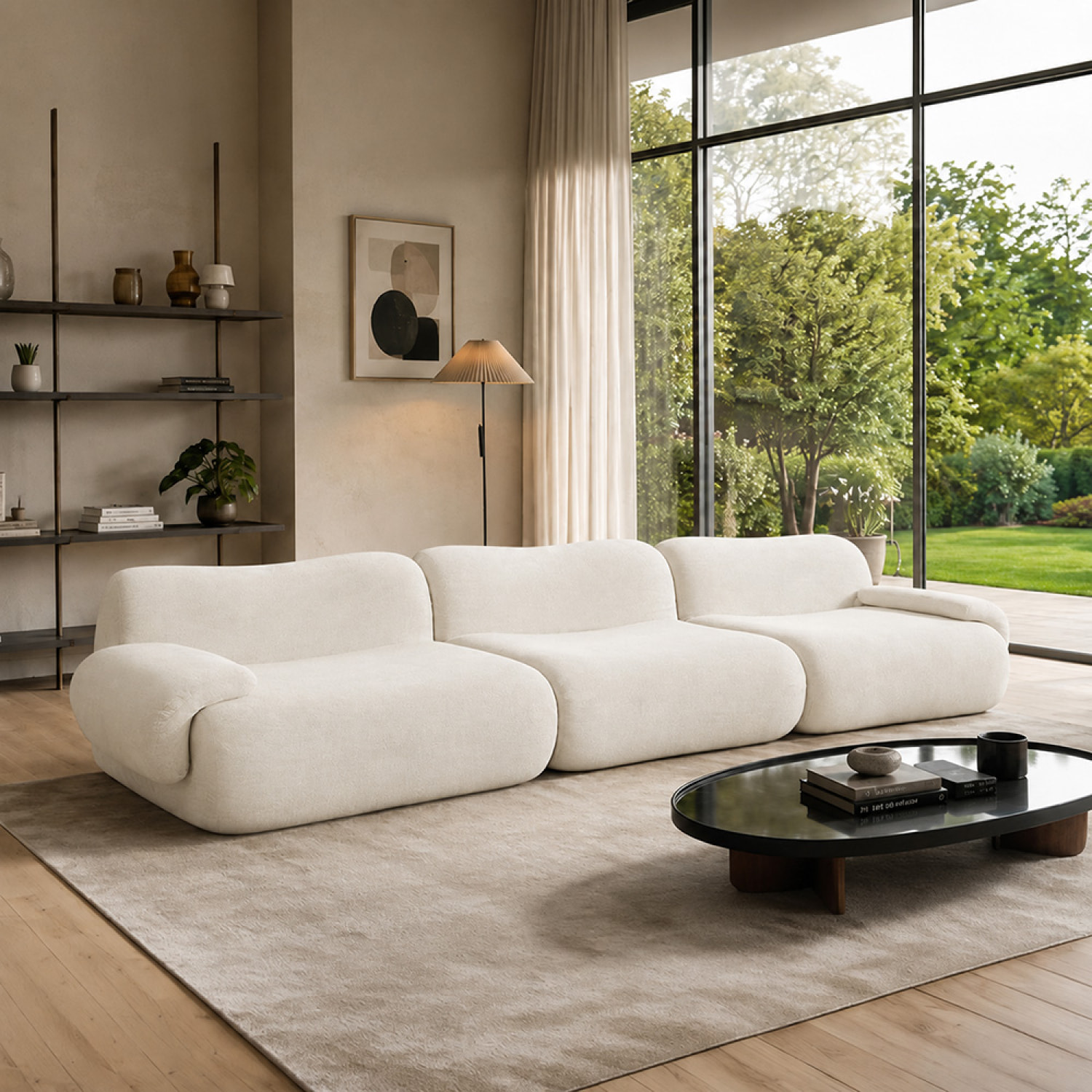 Canapé compressé 4 places en velours beige SWING