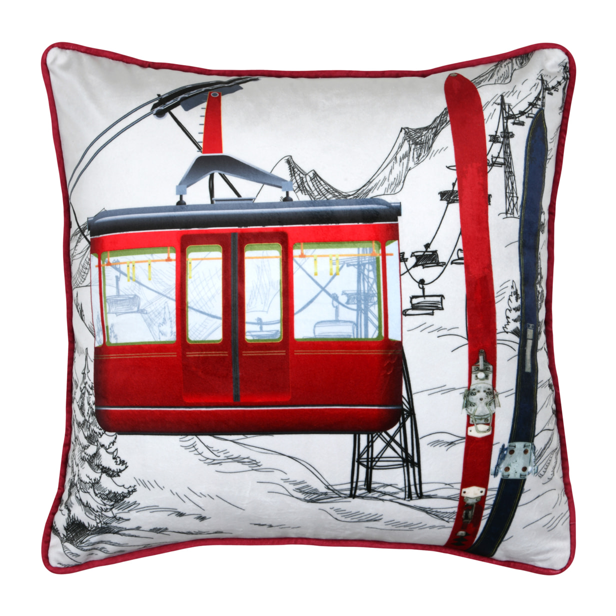 Coussin décoratif carré à motif téléphérique - Rouge