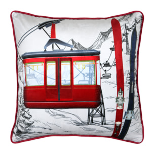 Coussin décoratif carré à motif téléphérique - Rouge