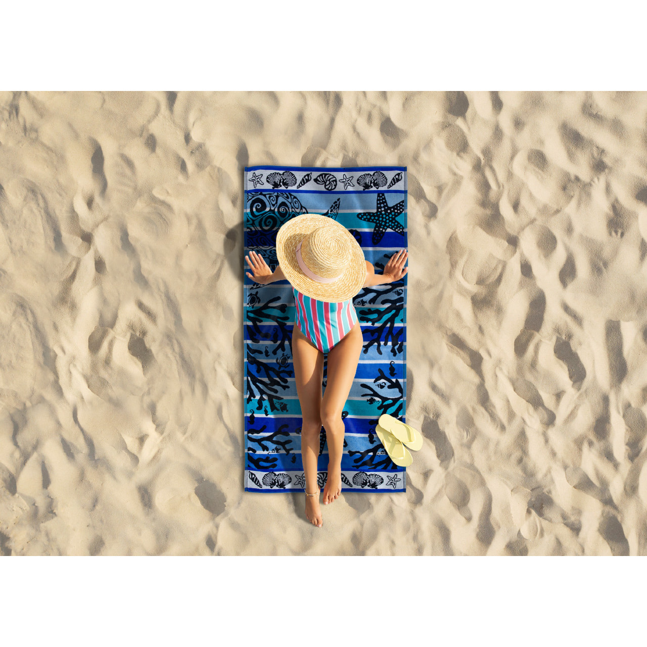 Telo Mare Spugna Jacquard Spiaggia Disegno Reef