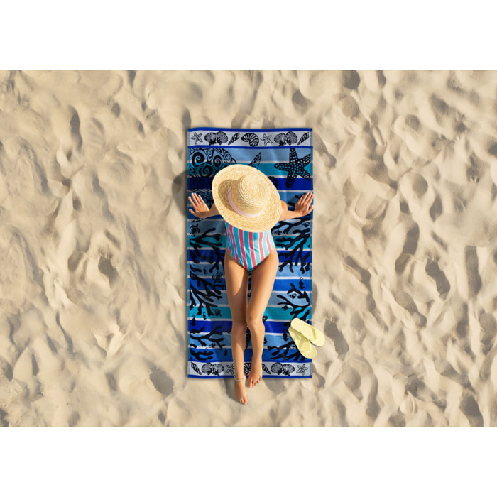 Telo Mare Spugna Jacquard Spiaggia Disegno Reef