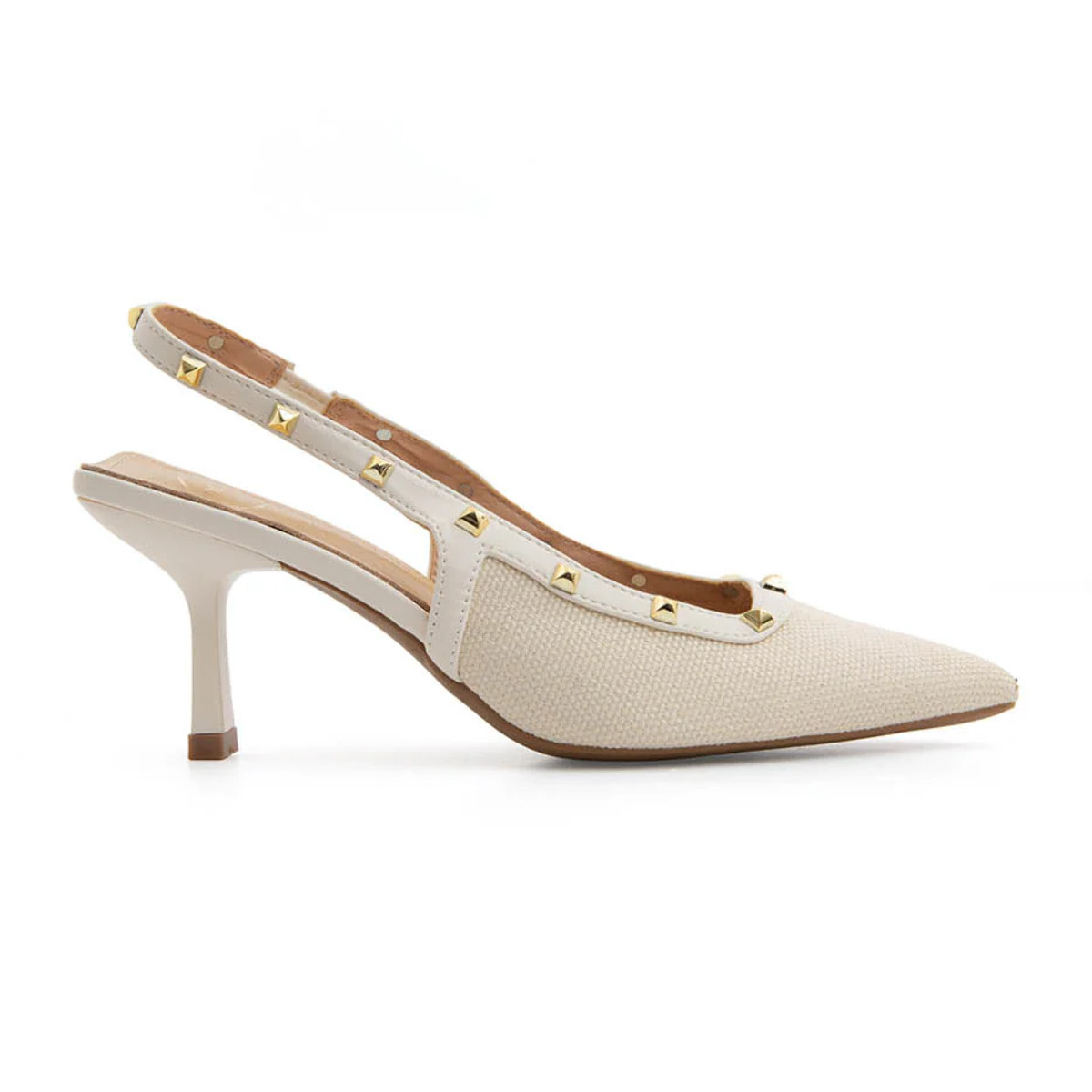 Slingback borchiata con tacco 7 - BEIGE