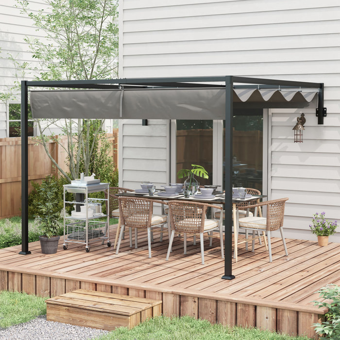 Pérgola de Pared 297x211x220 cm Cenador de Jardín con Techo Retráctil y Marco de Acero Refugio para Patio Terraza Exterior Gris Oscuro