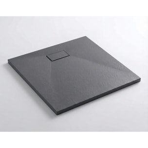Essential 90x90 cm receveur de douche carré à poser SMC avec surface effet pierre, gris (CERAES9090DG)