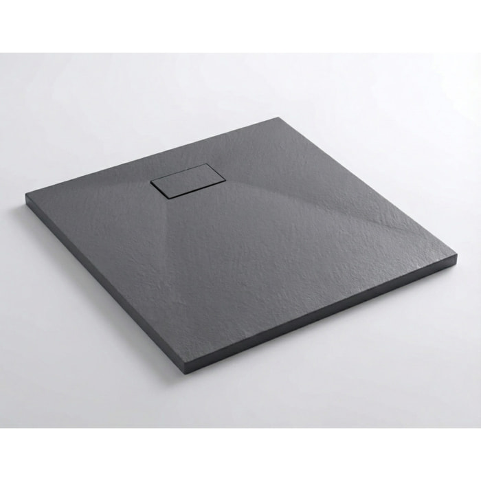 Essential 90x90 cm receveur de douche carré à poser SMC avec surface effet pierre, gris (CERAES9090DG)