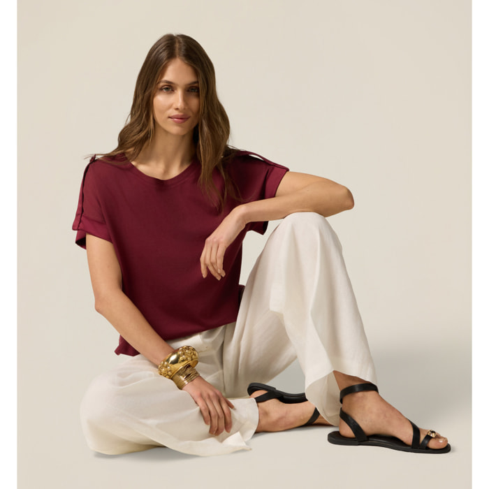 Oltre - T-shirt in jersey con profili in raso - Bordeaux