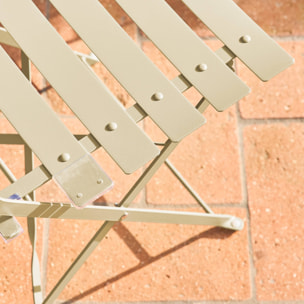 Table de jardin bistrot pliante métal + 2 assises beige Ø60 x 70cm. acier thermolaqué