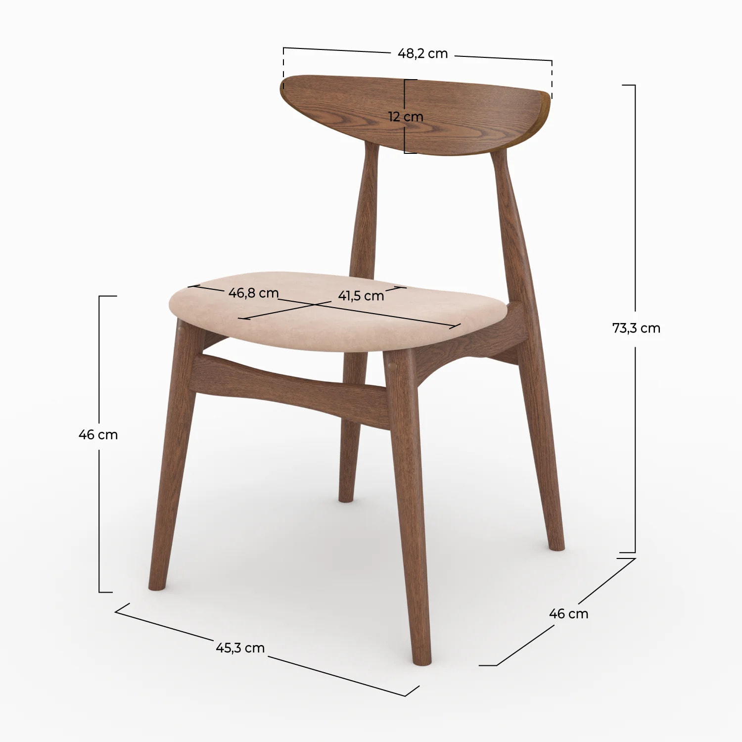 Lot de 2 chaises en tissu beige et bois foncé d'hévéa - Josette