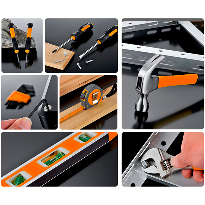 Juego de herramientas domésticas con maletín de transporte y 22 piezas.