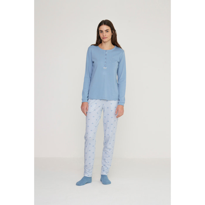 Pigiama donna heart in caldo cotone con collo cinque bottoni Noidinotte