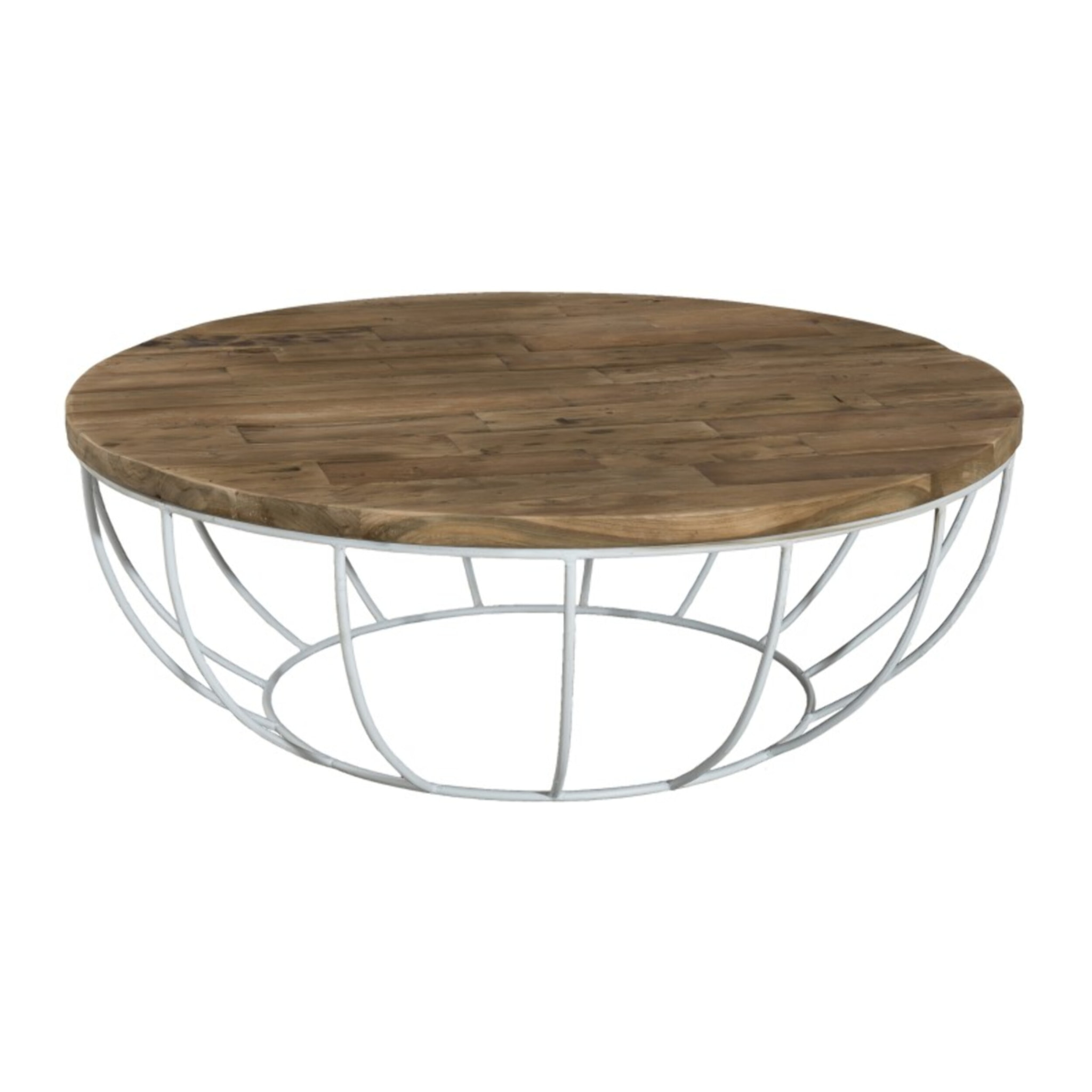 SIXTINE - Table basse plateau 100x100cm bois teck recyclé métal blanc