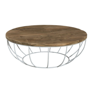 SIXTINE - Table basse plateau 100x100cm bois teck recyclé métal blanc