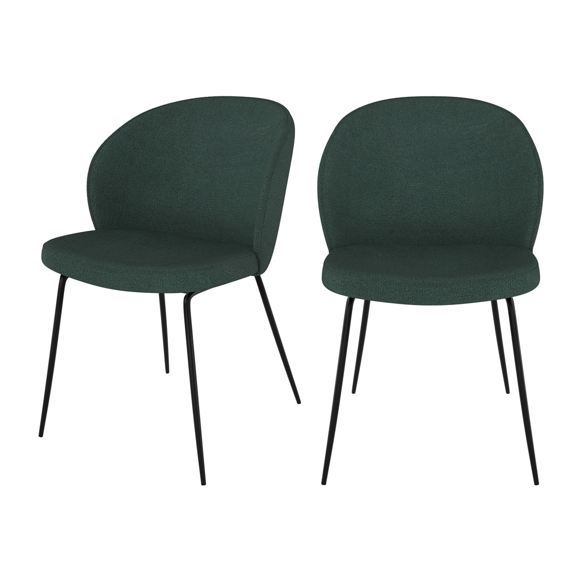 Lot de 2 chaises vertes en tissu bouclette et pied en métal - Groom