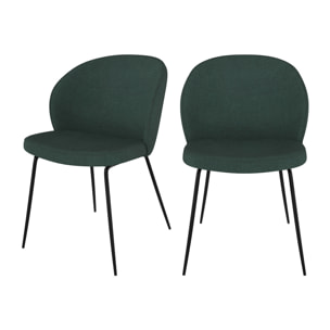 Lot de 2 chaises vertes en tissu bouclette et pied en métal - Groom