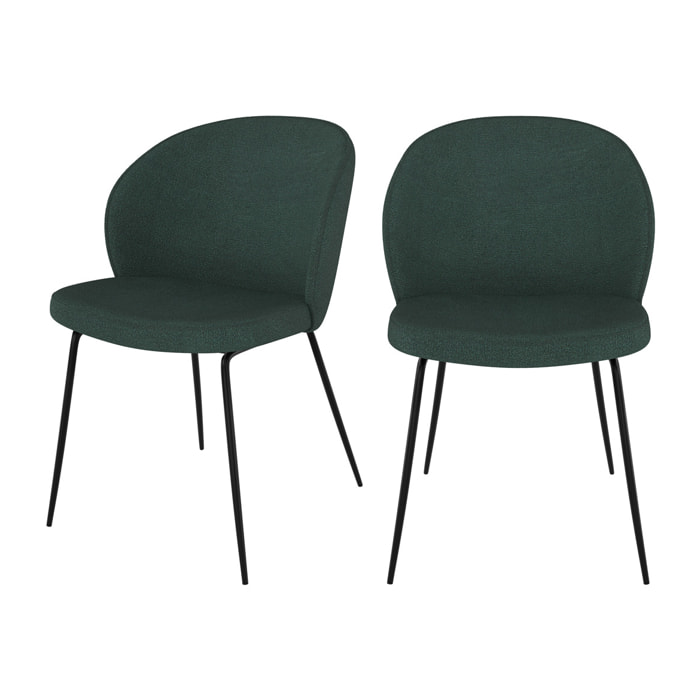 Lot de 2 chaises vertes en tissu bouclette et pied en métal - Groom