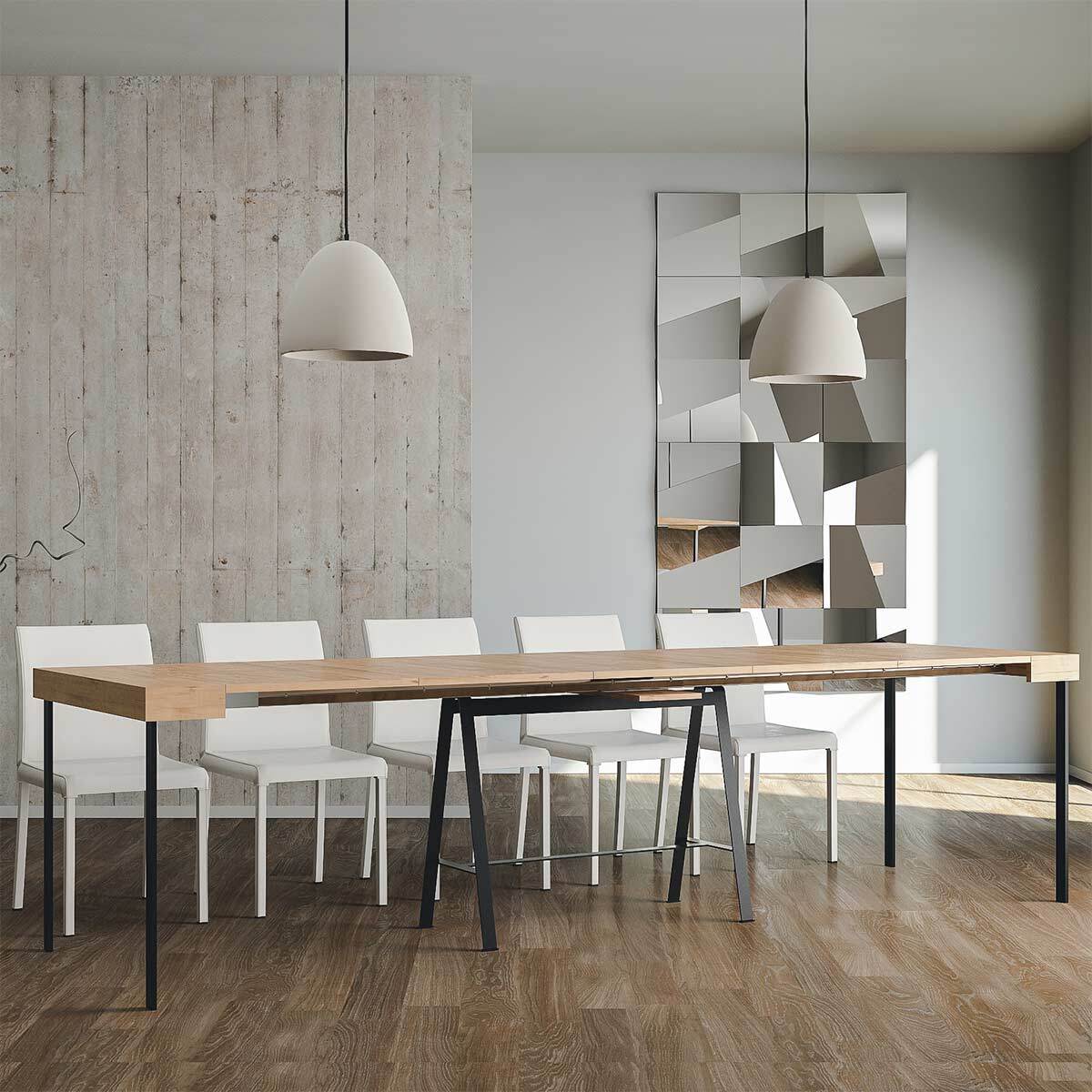 Consolle allungabile 90x40/300 cm Banco Quercia Natura telaio Antracite.