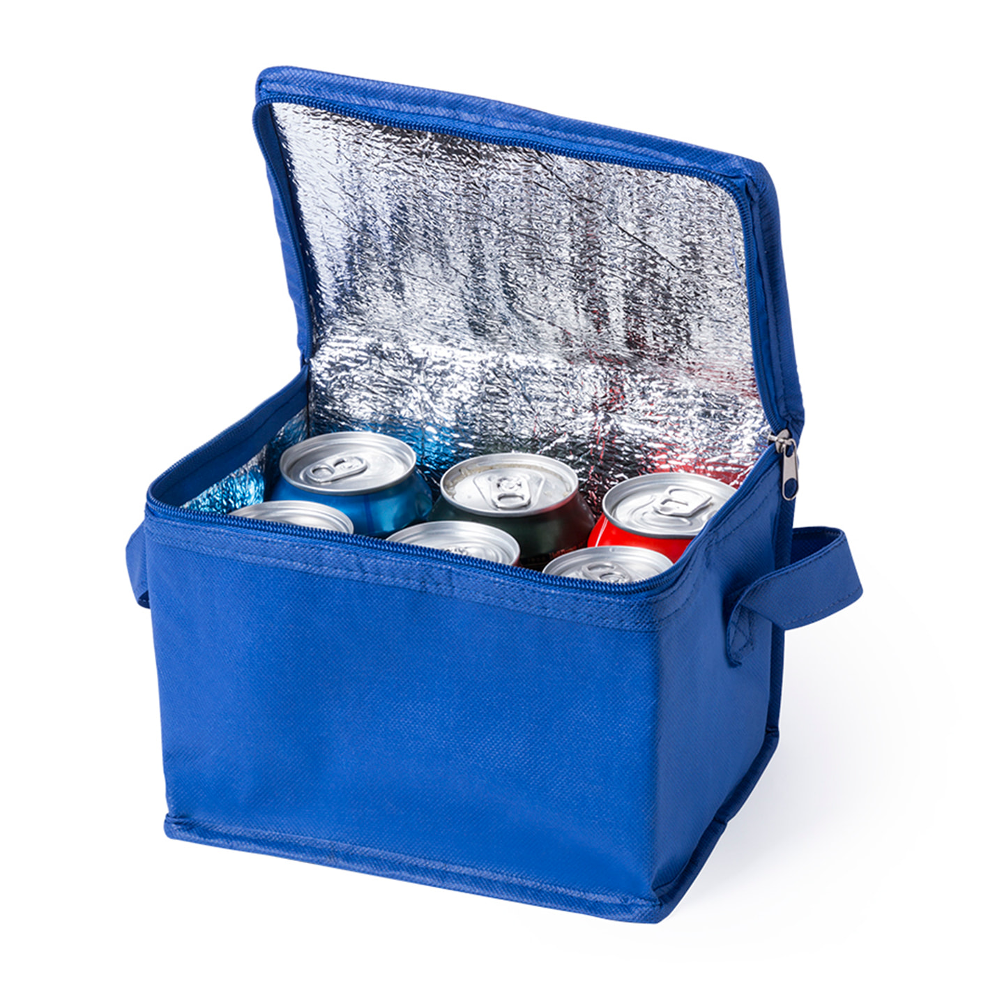 Frigorifero portatile Hertum per 6 lattine, con interno isotermico rifinito in alluminio.