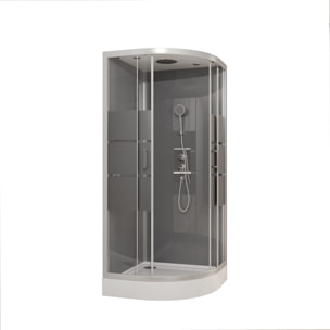 Cabine de douche 1/4 de cercle 90x90x215cm avec bande depolie - SILVERY STRIPE ROUND