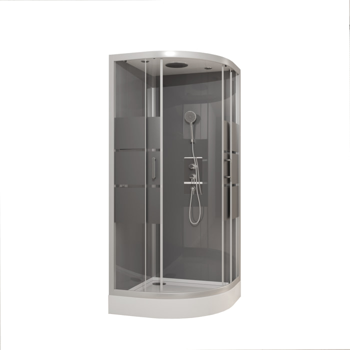 Cabine de douche 1/4 de cercle 90x90x215cm avec bande depolie - SILVERY STRIPE ROUND