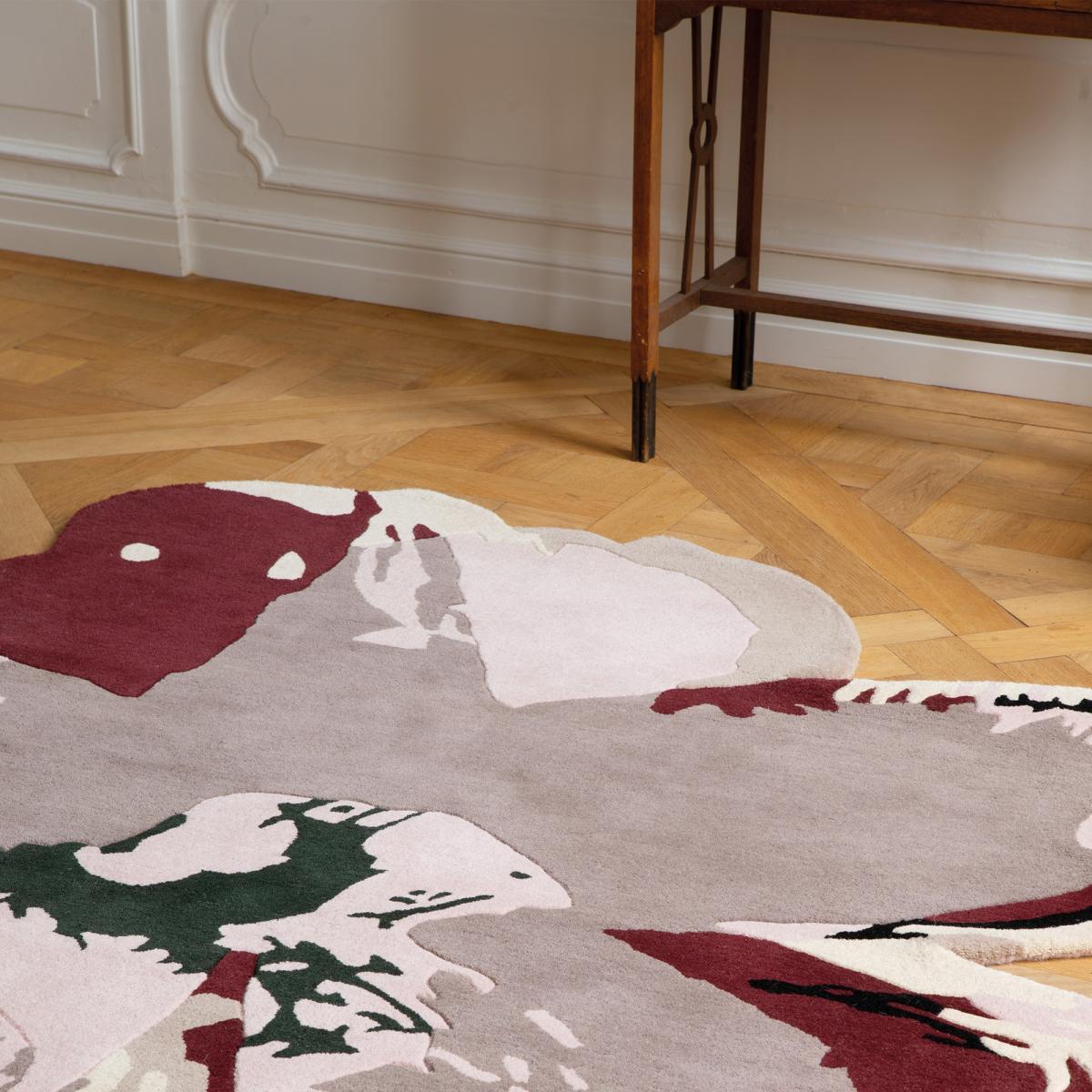 Tapis salon et chambre fait à la main en laine motif floral CHICDOUV