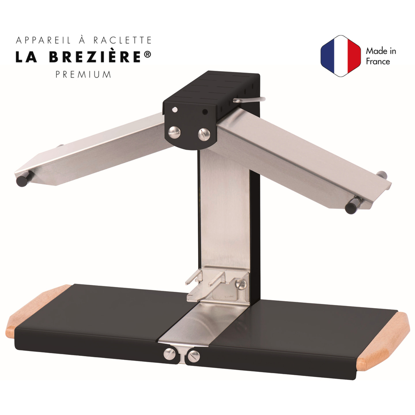 Appareil à raclette traditionnel Brézière® PREMIUM - Noir Poignées bois - Couteau inclus - 1/4 ou 1/6 meule - 230V 1000W