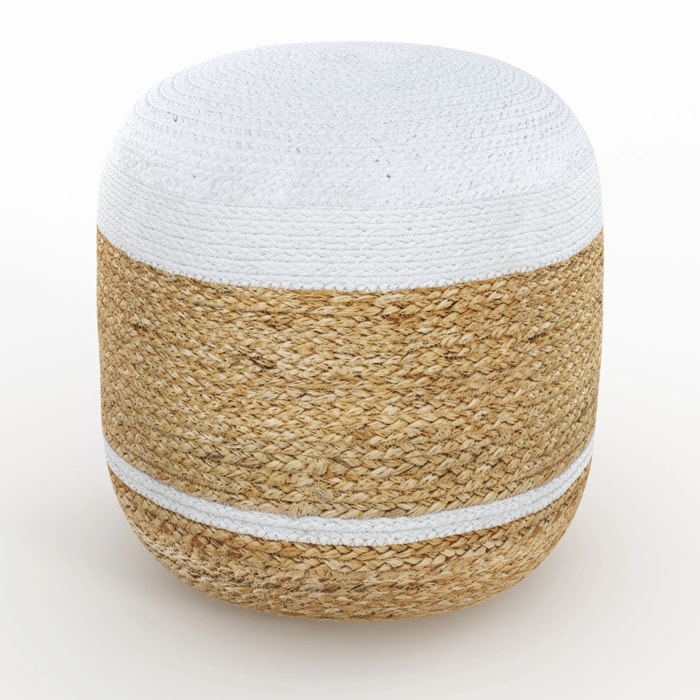Pouf rond en jute et blanc D40 cm - Billy