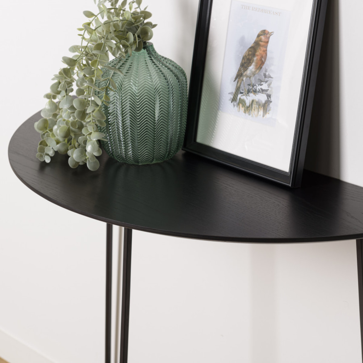 DALY - Console demi-lune noire 83x35cm piètement métal