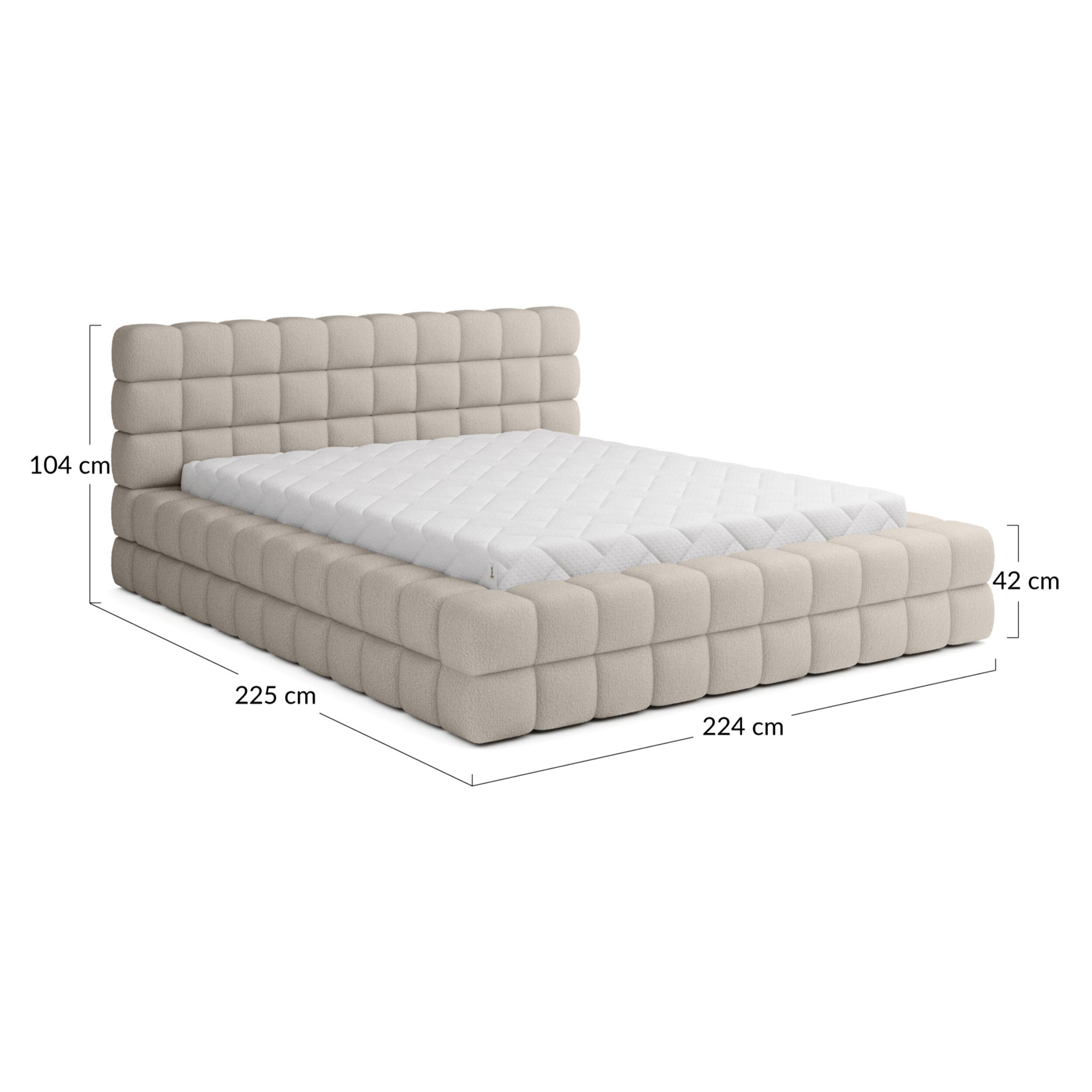 Kingston - lit coffre - 180x200 - sommier inclus - en tissu bouclette - Blanc