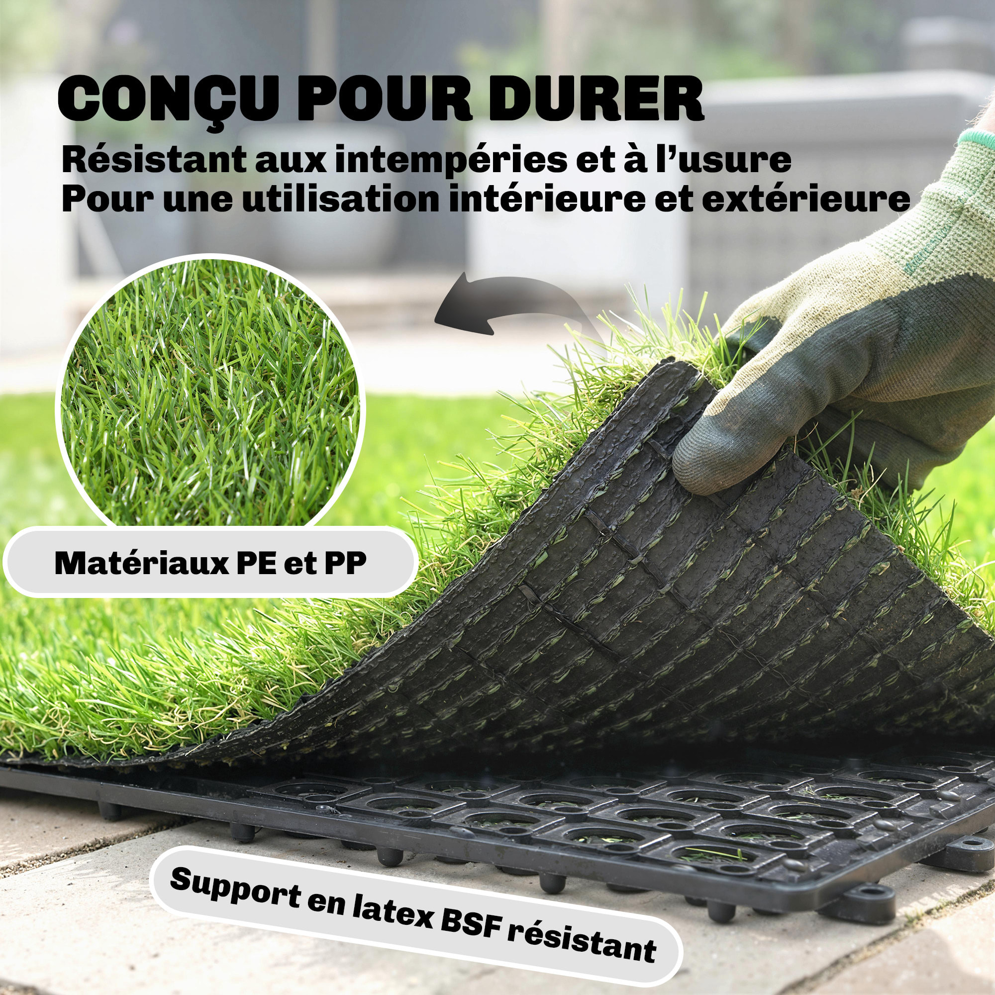 Gazon synthétique artificiel set de 22 dalles carreaux 30 x 30 cm ép. confort 2,5 cm à emboîter vert