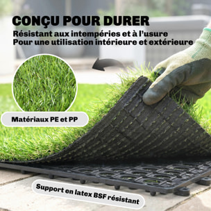 Gazon synthétique artificiel set de 22 dalles carreaux 30 x 30 cm ép. confort 2,5 cm à emboîter vert