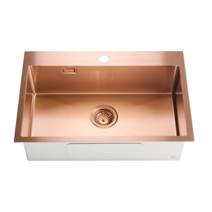 Timeless Évier de cuisine encastrable inox 304, 1 bac, 68x45x21 cm, Cuivre brossé PVD