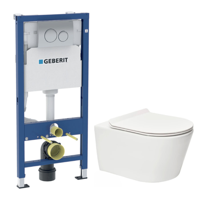 Duofix pack WC bâti-support + WC suspendu sans bride Swiss Aqua Technologies avec abattant SoftClose + plaque (GEBSTBRWR02-FR)