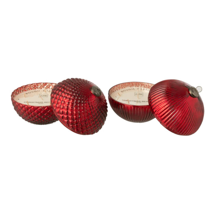 J-Line bougie parfumée Boule De Noël - verre - bordeaux - large - 2 pcs