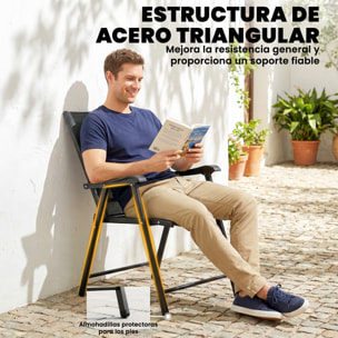 Pack de 4 Sillas de Camping Plegables, Sillas de Jardín Exterior con Respaldo Alto y Reposabrazos, Tela Textilene Transpirable y Marco de Acero para Terraza, Playa, 58x62x97 cm, Negro