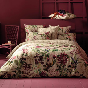 Housse de couette satin de coton imprimé rose beige vert Parfum d'orchidee grege