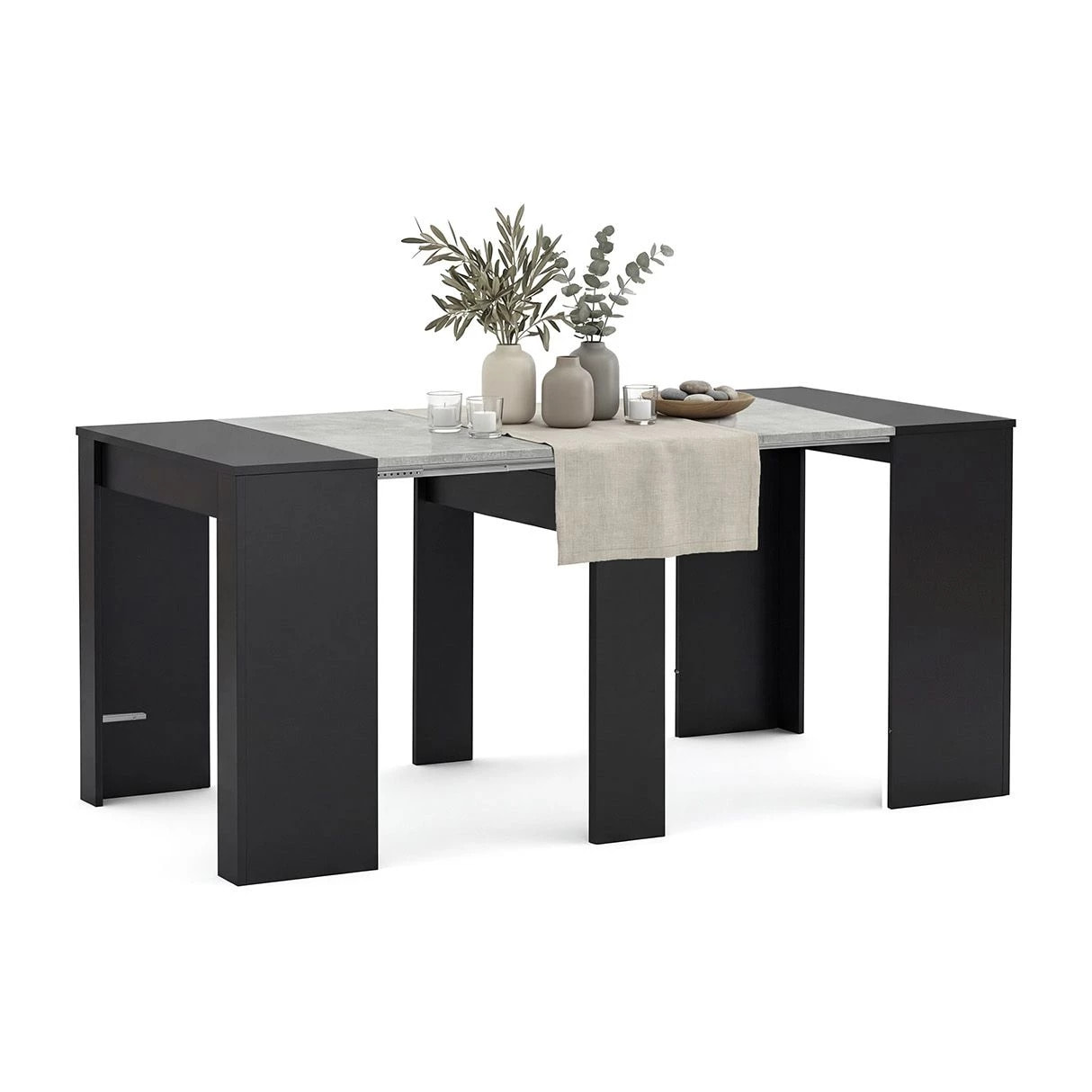 Mesa consola extensible en negro mate y gris cemento 50-235x90 cm Denis Negro Mate - Gris Cemento