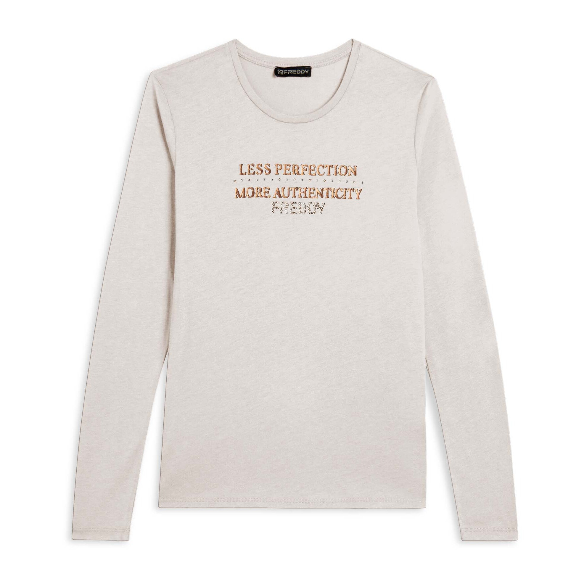 T-shirt donna manica lunga con grafica metallizzata