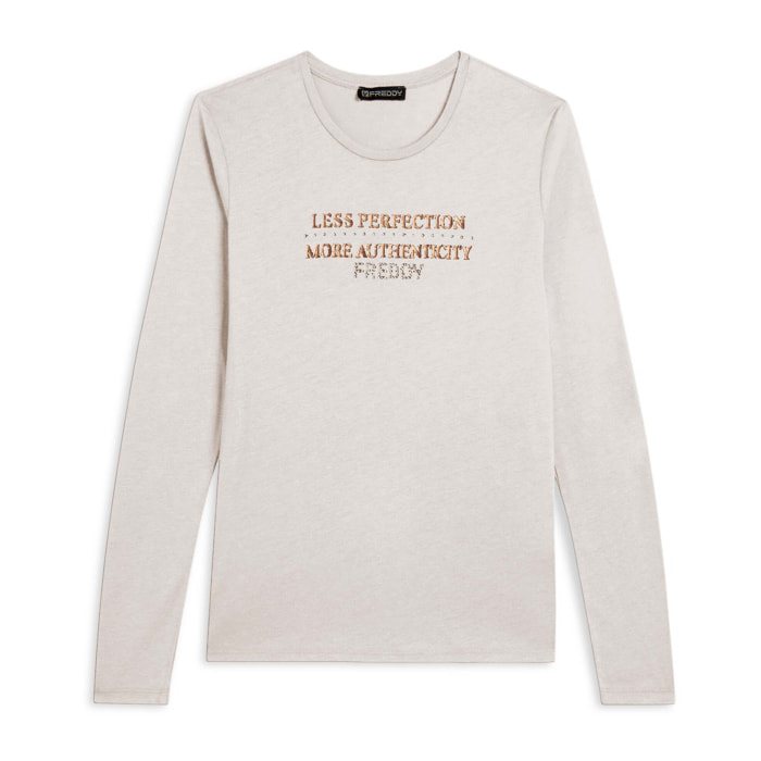 T-shirt donna manica lunga con grafica metallizzata