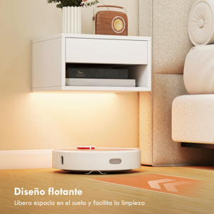 Juego de 2 Mesitas de Noche Flotantes con Luces LED RGB Control de APP, Mesillas de Noche Dormitorio con Cajón, Estante Abierto, para Sala de Estar, 37x32x21 cm, Blanco