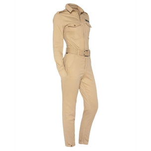 TRSUITW JUMPSUIT WITH US NAVY BADGES & BELT IN TENCEL 63% COTTON 18% TENCEL 15% POLYESTER 4% ELASTANE Beige