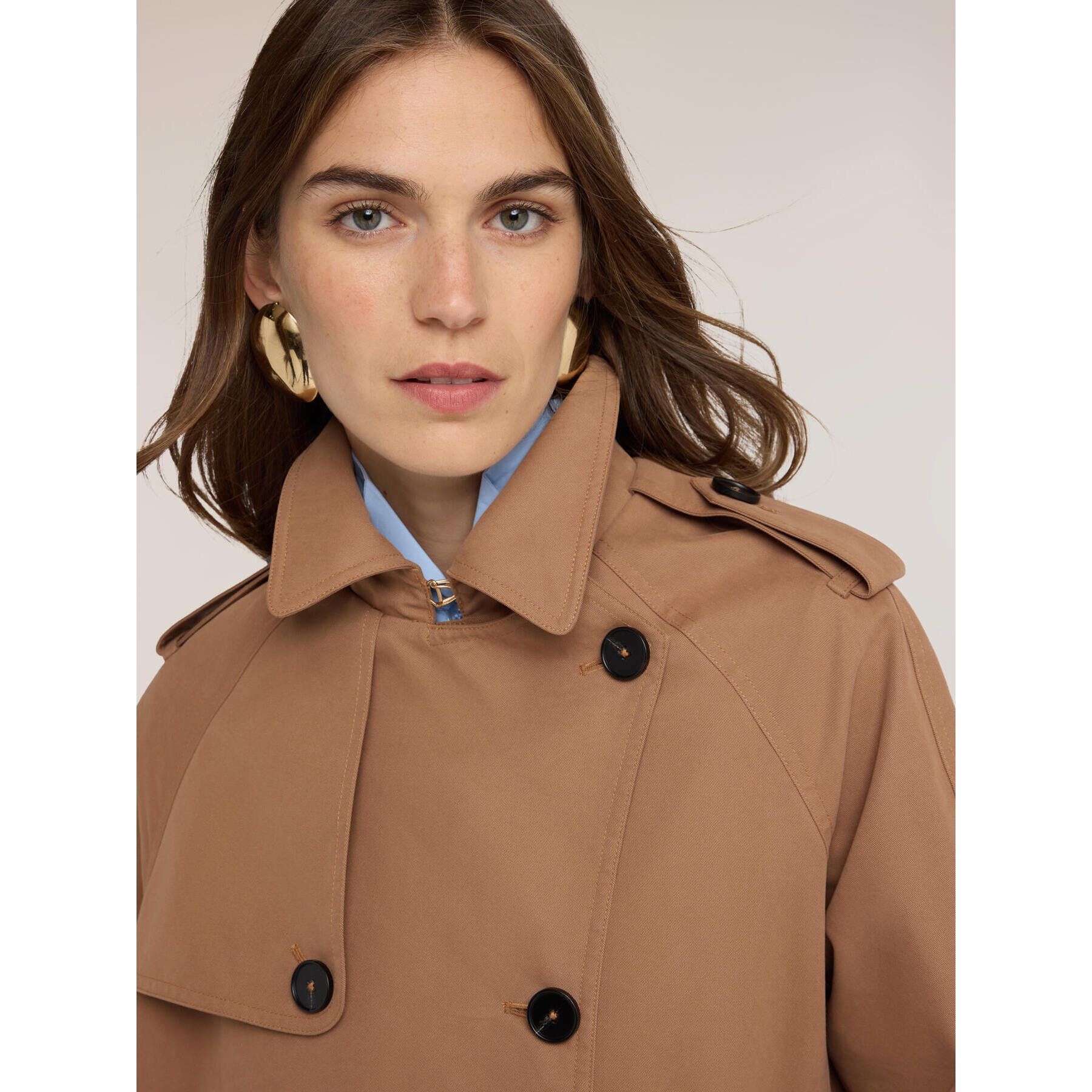 Motivi - Trench corto doppiopetto misto cotone - Marrone