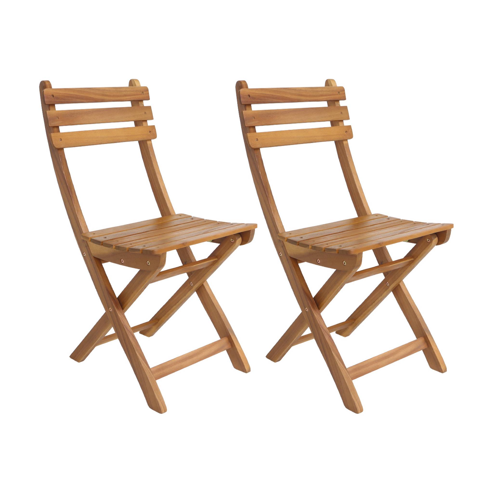 Lot de 2 chaises de jardin CALENA pliables acacia naturel. 40 x 52 x 85 cm
