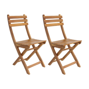 Lot de 2 chaises de jardin CALENA pliables acacia naturel. 40 x 52 x 85 cm