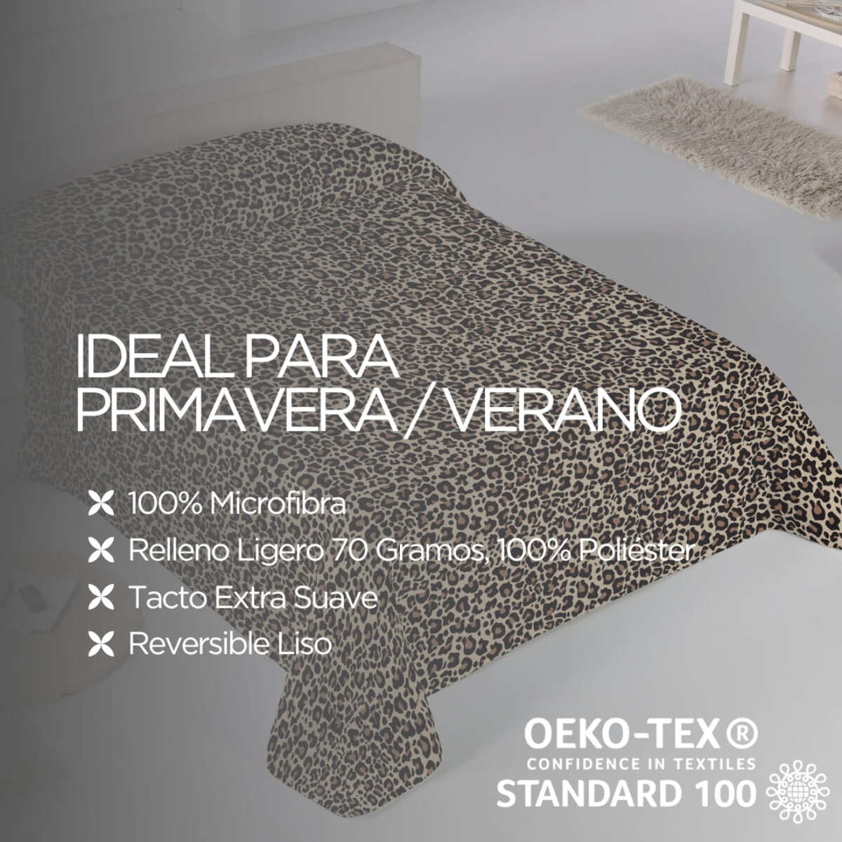 Colcha Bouti Estampada - Reversible - 100% Poliéster - Microfibra - 70 gr/m² - Leopard