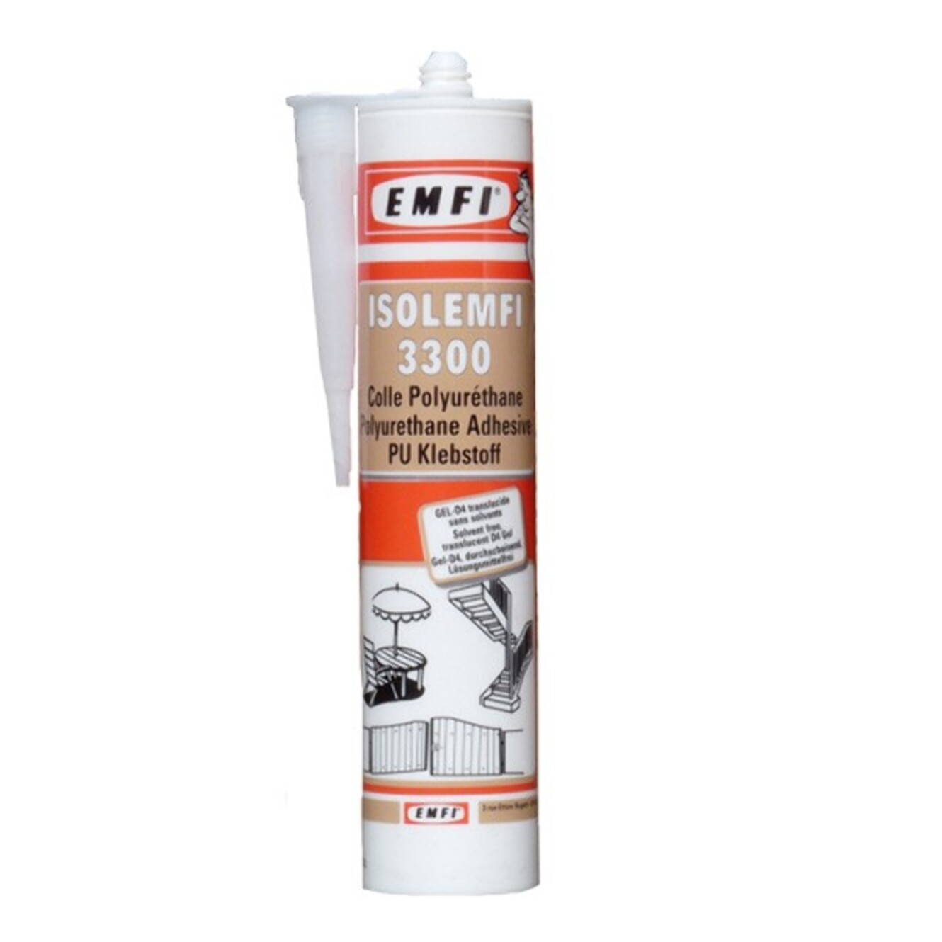 Cartouche ISOLEMFI 3300 PU Gel D4 Rapide transparent Pour bois extérieur de 300 ML - 50040AE064