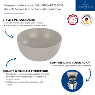 Vasque ronde à poser Artis 32,5cm + bonde à écoulement libre Amande