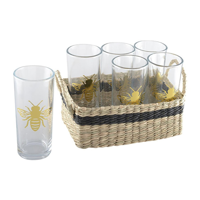 Verres abeille avec panier - lot de 6