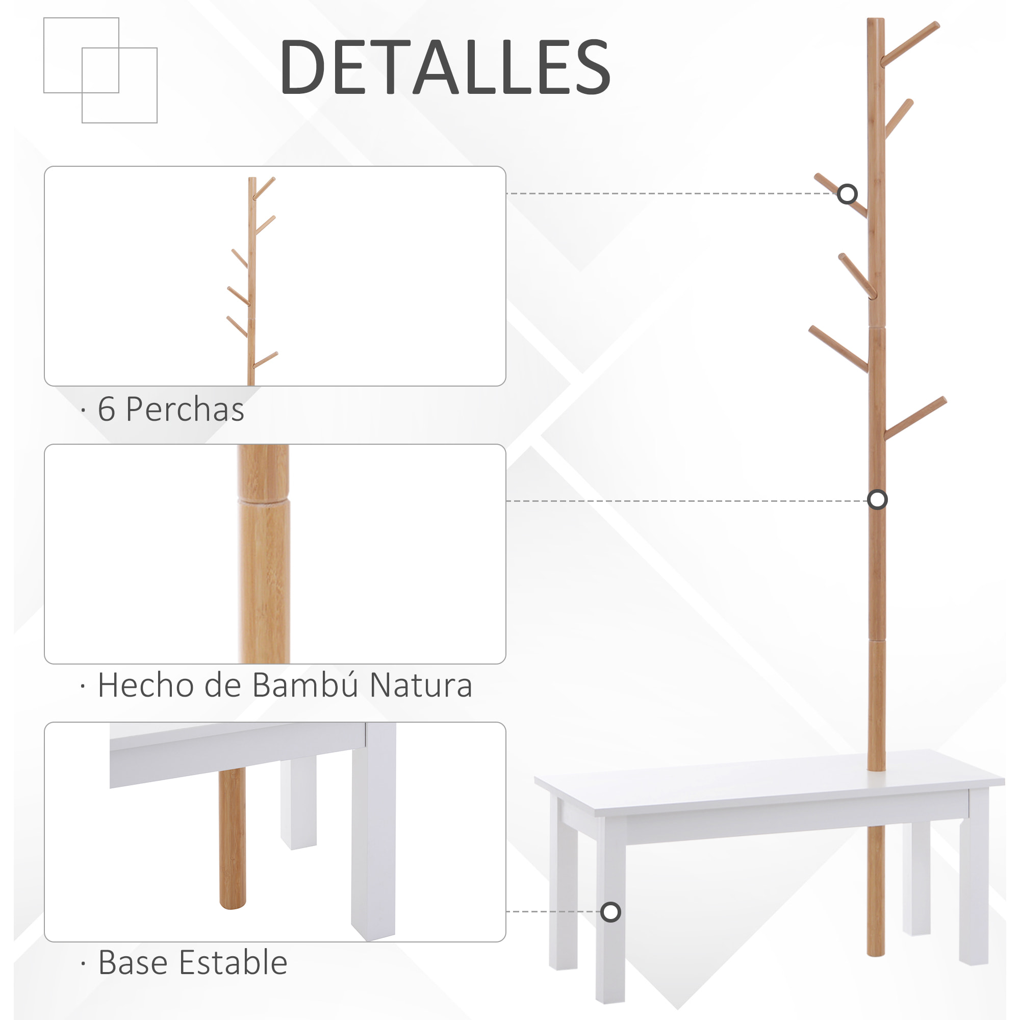 Perchero de Pie para Colgar Ropa de Madera MDF 80x30x180cm